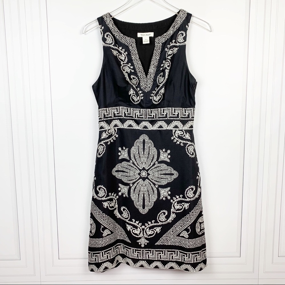 WHBM 100%Silk Dress V-Neck Geometric Pattern Sz.4